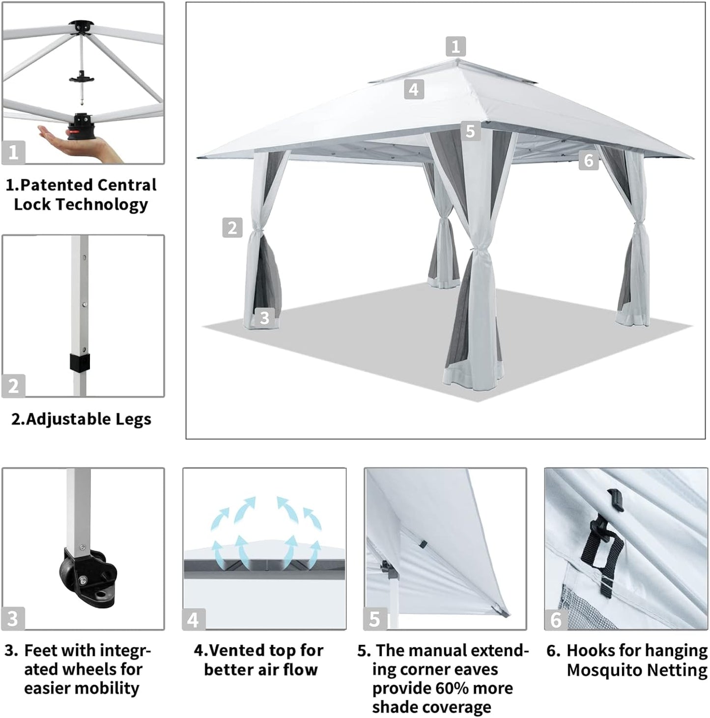 13X13 Pop up Gazebo, Canopy Tent, Gazebos on Clearance - Outdoor Gazebo for Backyard & Patio Furniture - Carpa Pop up Tent with Wheeled Sto-N-Go Cover Bag (White)