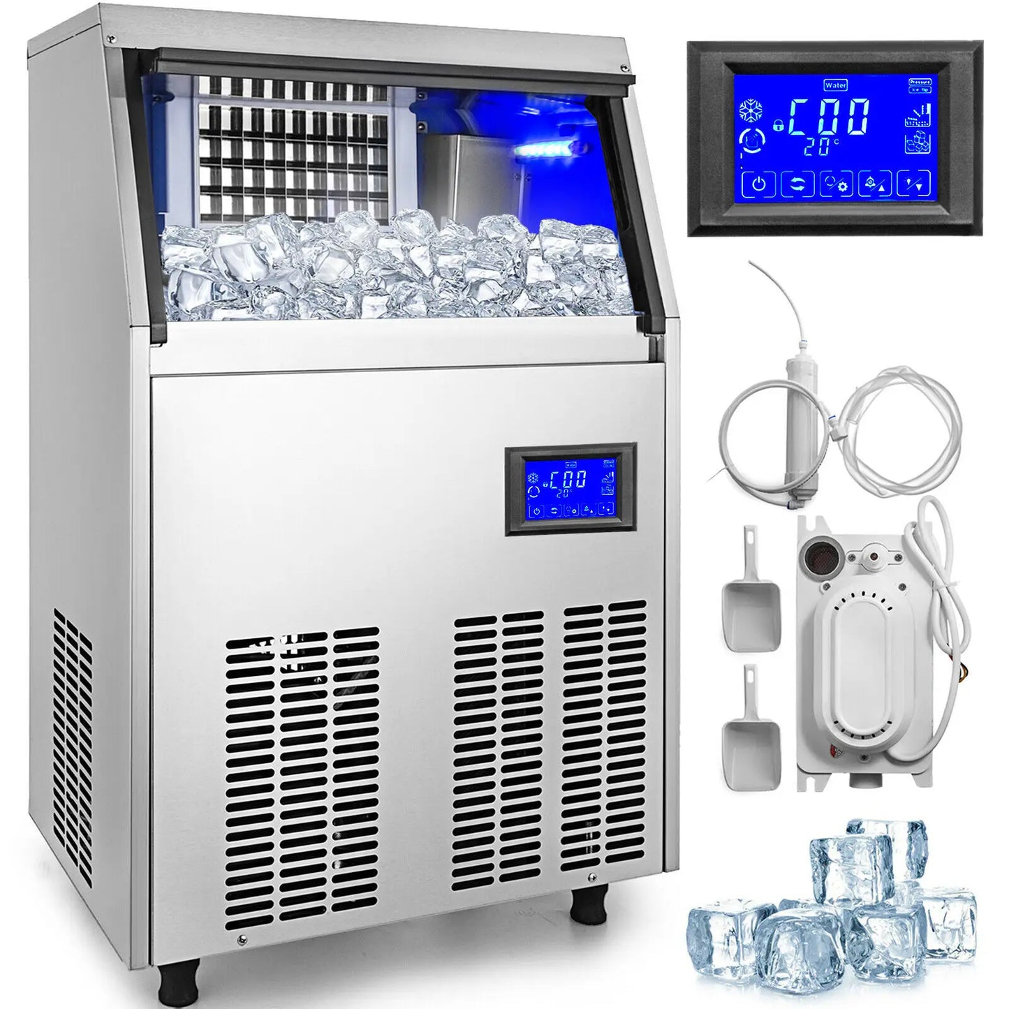 50-70 KG/24H Electric Ice Cube Making Machine Generator Production Stainless Steel Chopper for Restaurants Bars Commercial