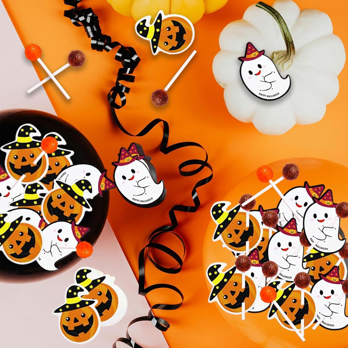 100 Pcs Halloween Lollipop Jam Chocolate Candy Holder Paper Cards Creative DIY Pumpkin Ghost Sugar Card Wrapping for Halloween Party Gift Accessories Decorations
