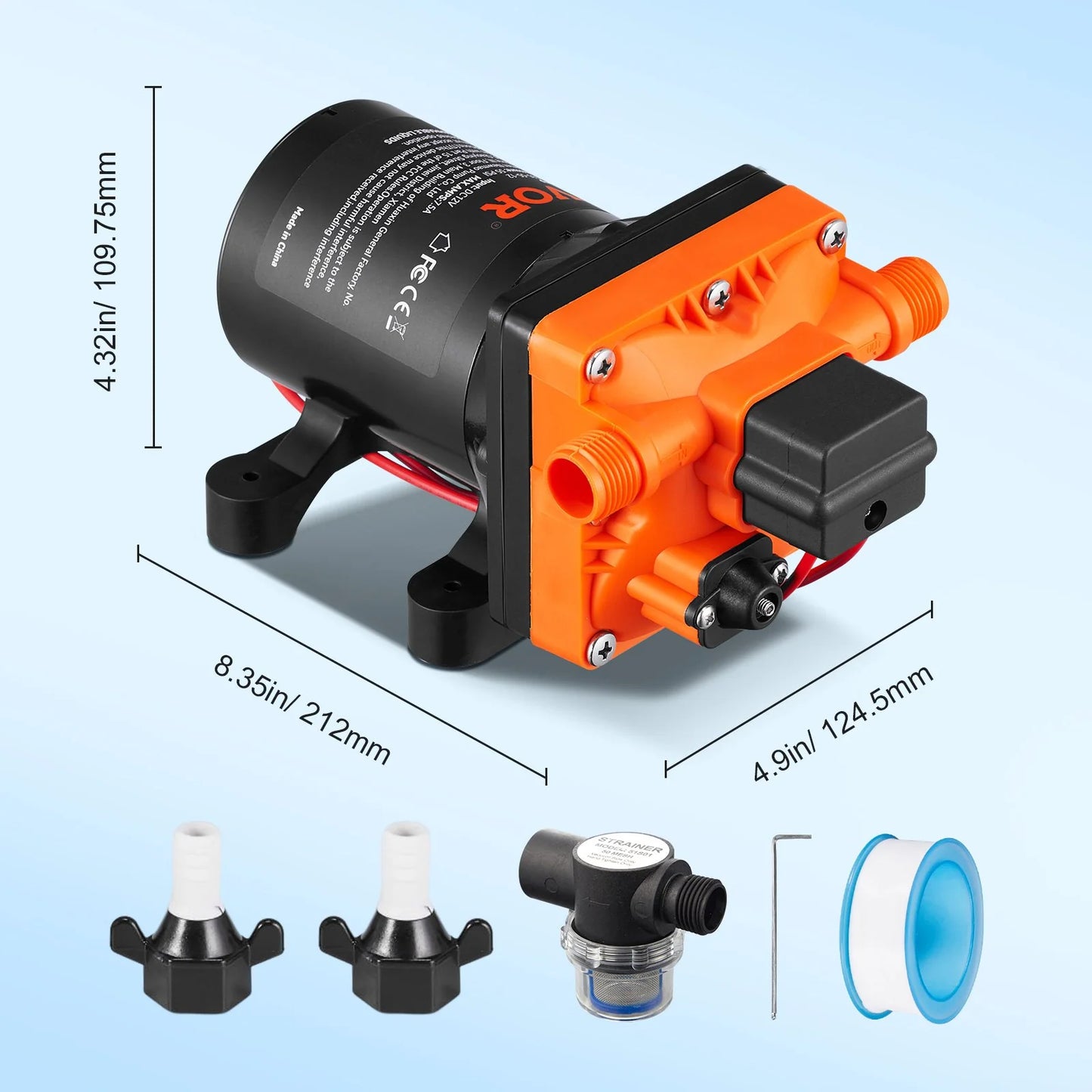 VEVOR Water Diaphragm Pump, 12V DC, 3.5 GPM Flow, 55 PSI Rated Pressure (40-80 PSI Adjustable), 1/2 MNPT Self Priming Sprayer Pump with Pressure Switch for RV Camper Marine Boat Lawn, FCC Certified