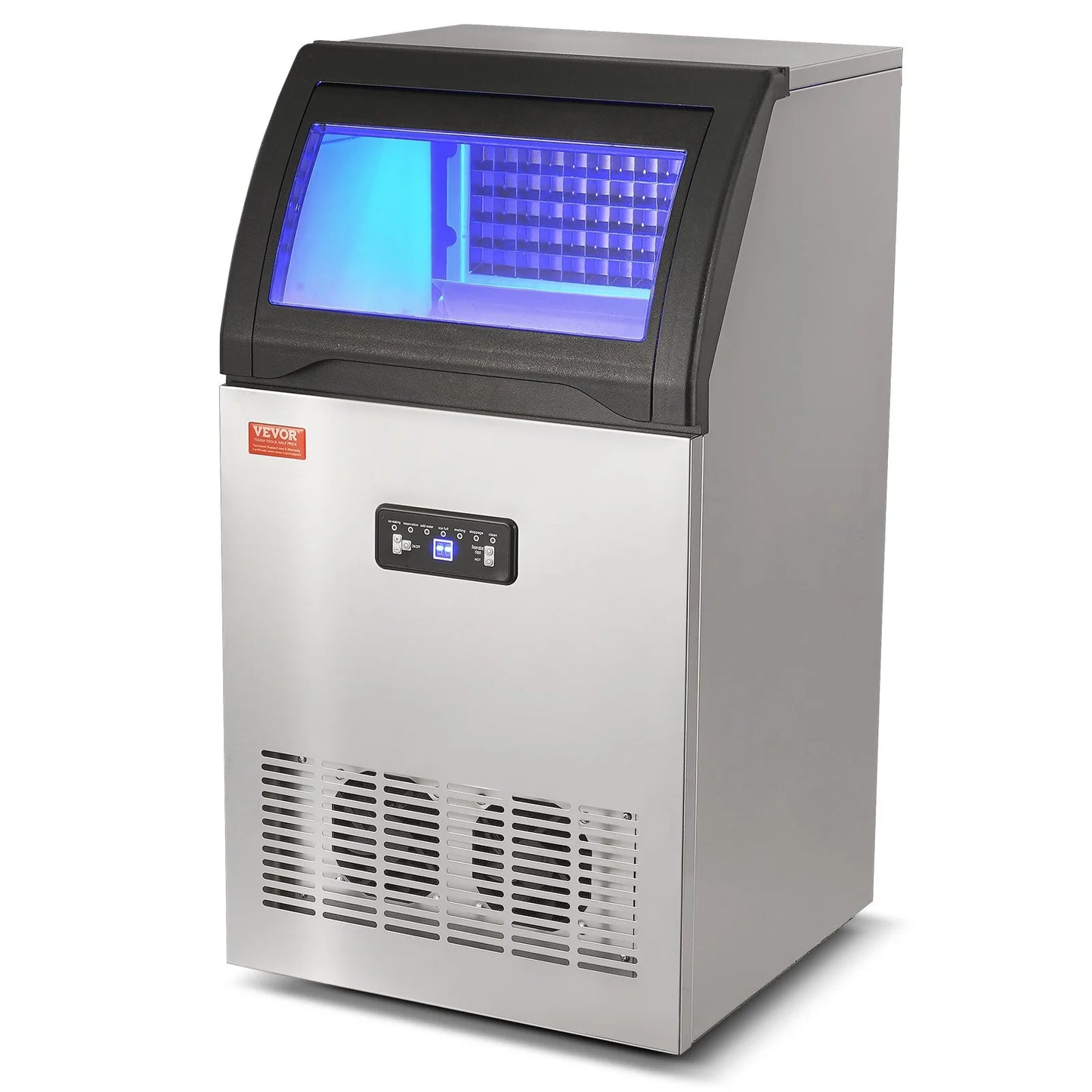 VEVOR Commercial Ice Maker, 130Lbs/24H, Ice Maker Machine, 55 Ice Cubes in 12-15 Minutes, Freestanding Cabinet Ice Maker with 24Lbs Storage Capacity LED Digital Display, for Bar Home Office Restaurant