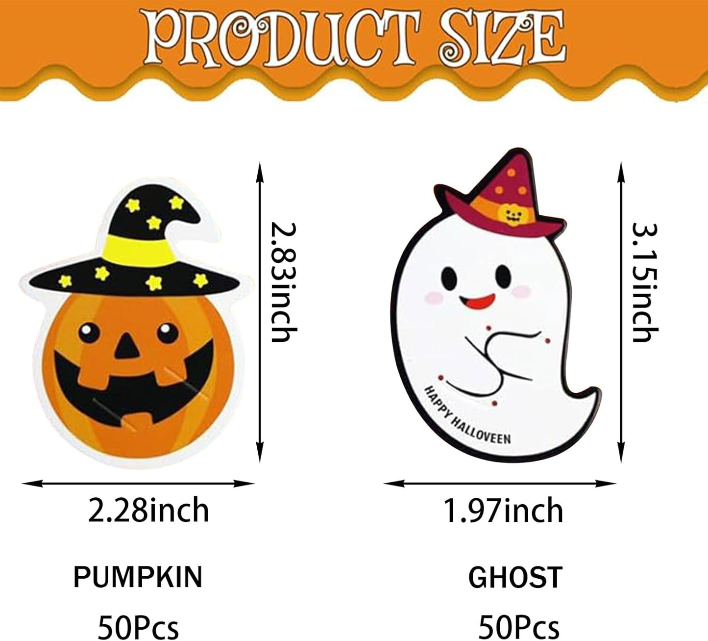 100 Pcs Halloween Lollipop Jam Chocolate Candy Holder Paper Cards Creative DIY Pumpkin Ghost Sugar Card Wrapping for Halloween Party Gift Accessories Decorations