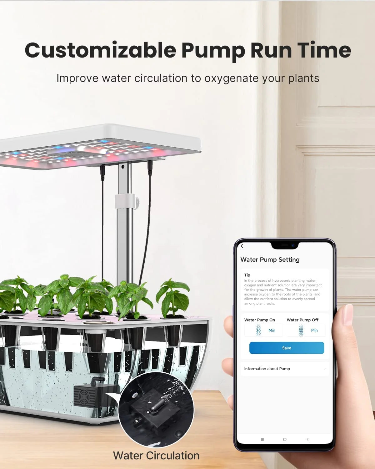 Wifi 12 Pods Hydroponic Growing System, Smart Indoor Herb Garden, Plants Germination Kit