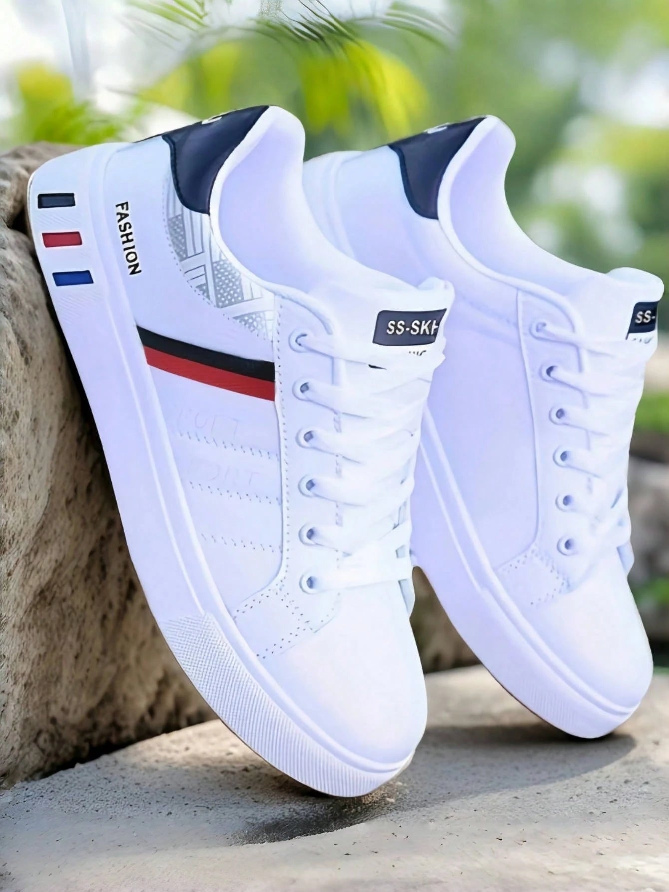 Plus Size Men'S Low-Top Sneakers, White Casual Shoes, Korean Flat Leather Shoes for Young