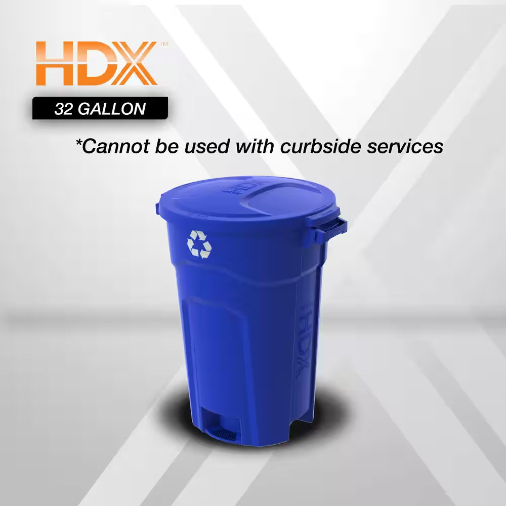 32 Gal. Blue Heavy Duty Outdoor Recycling Trash Can with Domed Lid