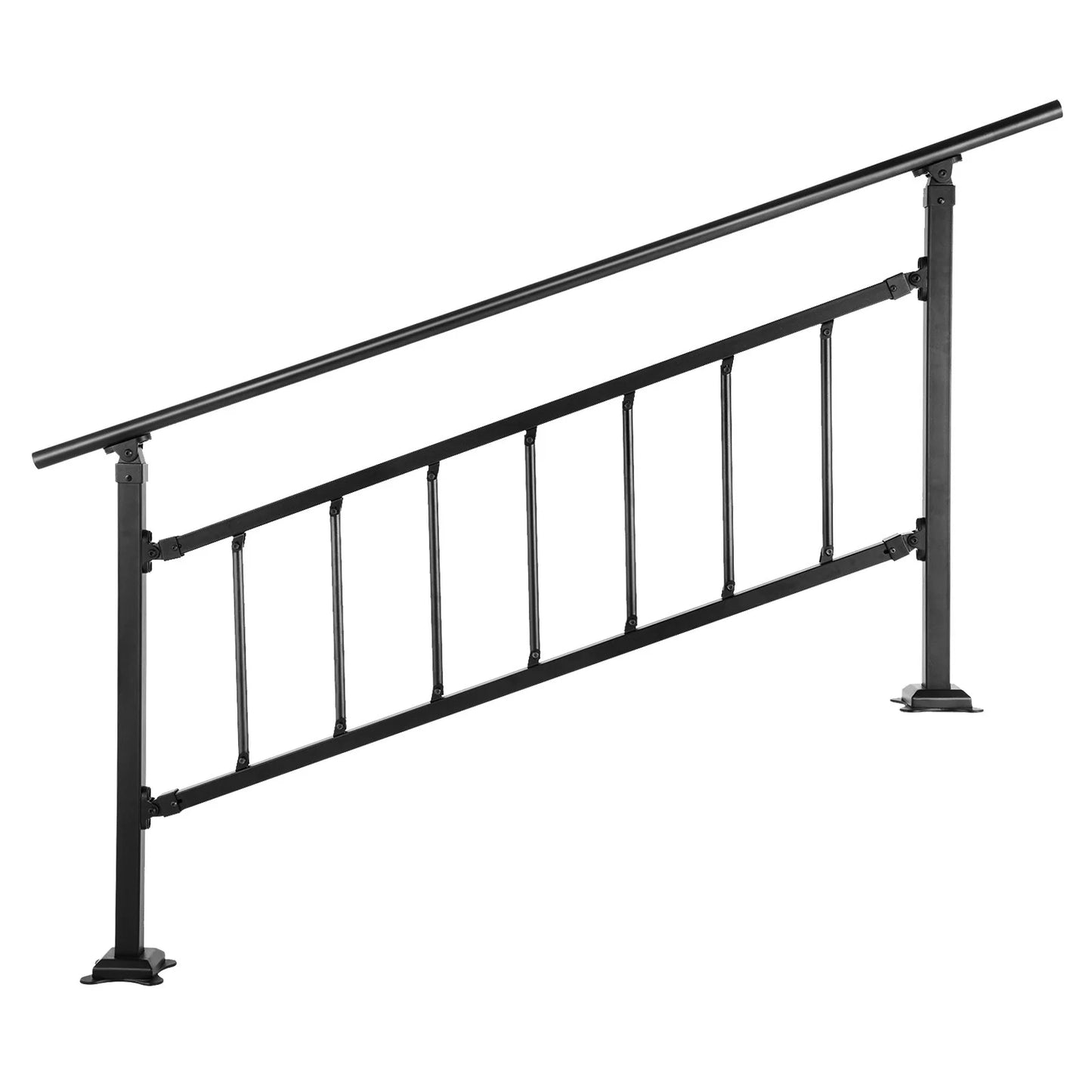VEVOR Outdoor Stair Railing, Fits for 1-5 Steps Transitional Wrought Iron Handrail, Adjustable Exterior Stair Railing with Fence, Handrails for Concrete Steps with Installation Kit, Matte Black