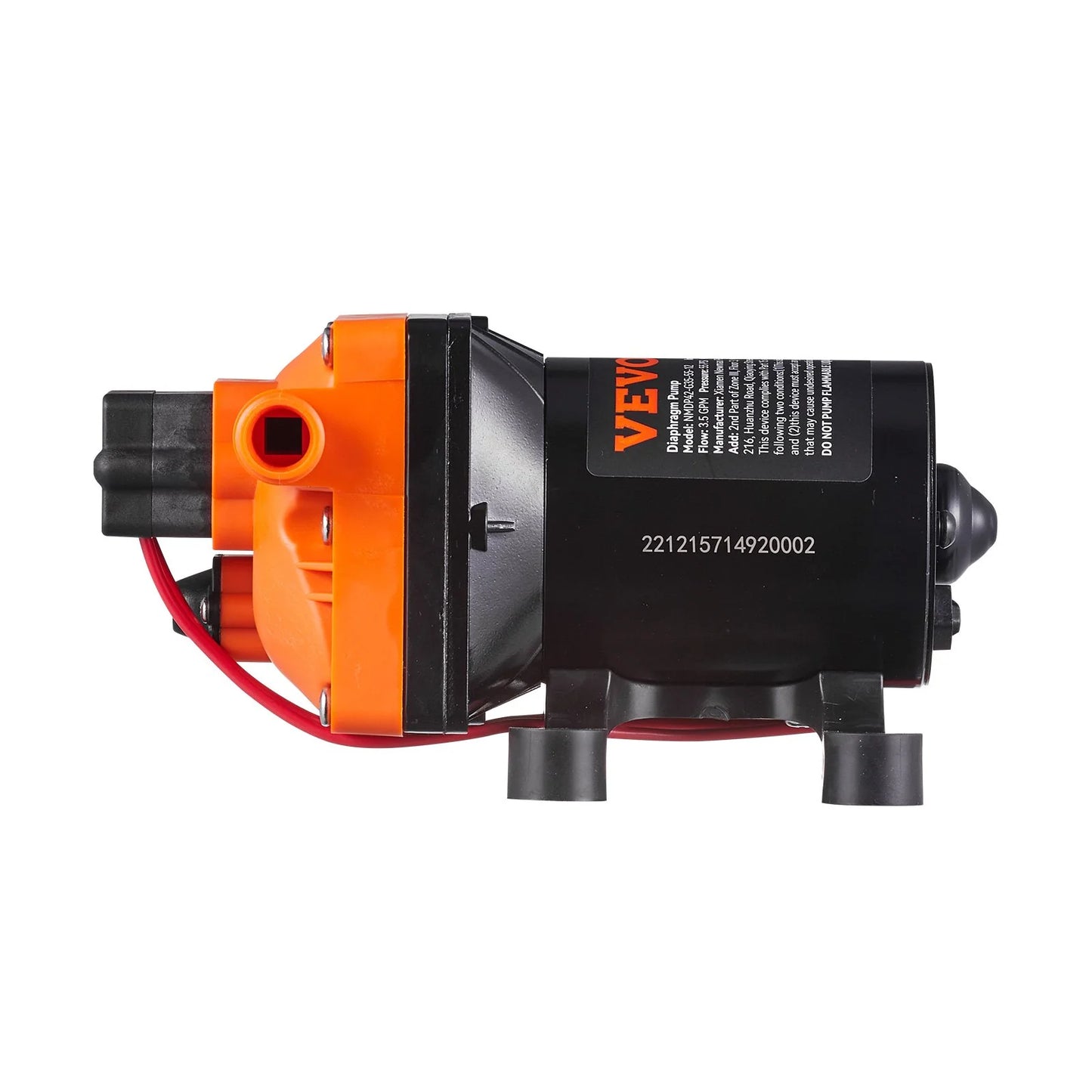 VEVOR Water Diaphragm Pump, 12V DC, 3.5 GPM Flow, 55 PSI Rated Pressure (40-80 PSI Adjustable), 1/2 MNPT Self Priming Sprayer Pump with Pressure Switch for RV Camper Marine Boat Lawn, FCC Certified