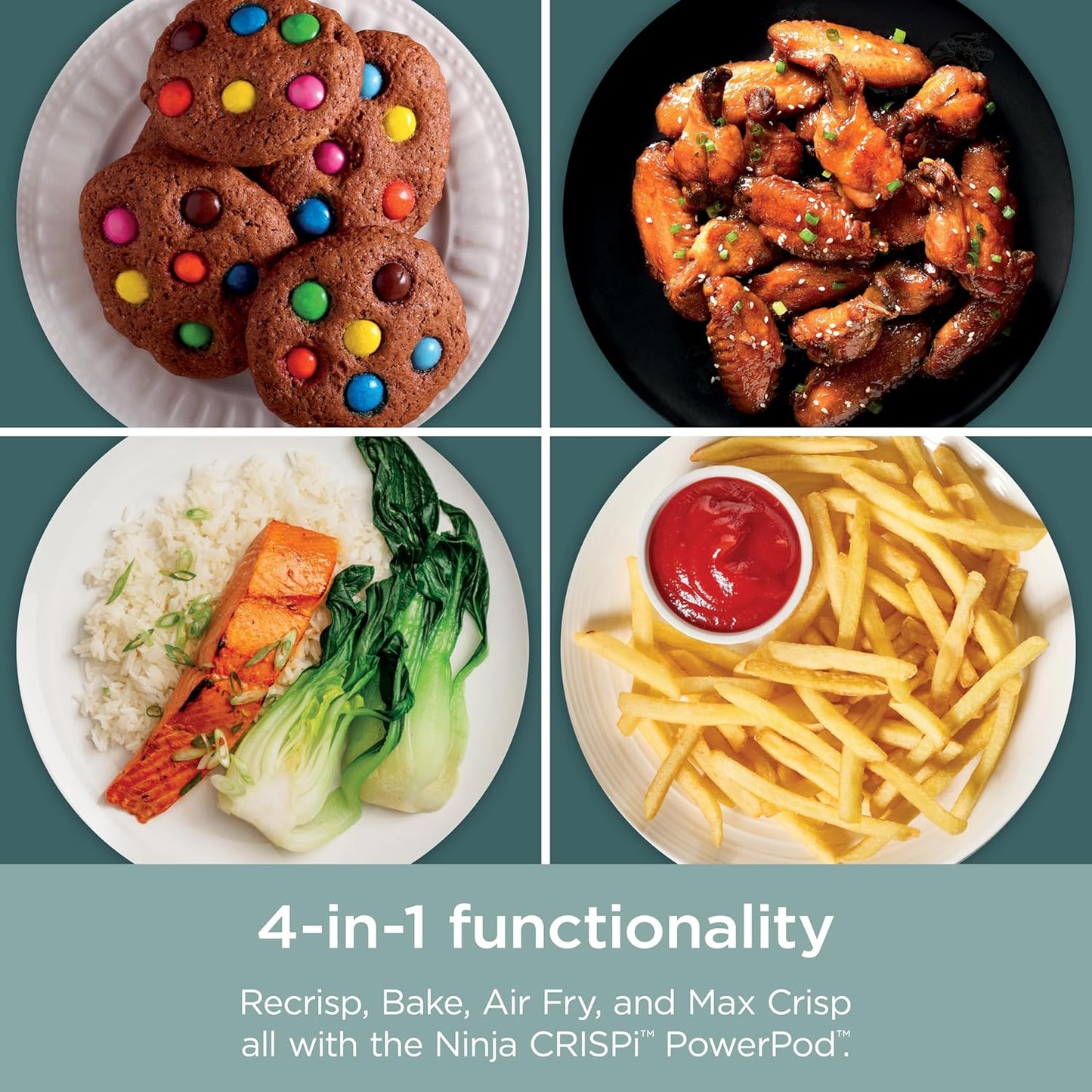 Crispi 4-In-1 Portable Glass Air Fryer Cooking System, 4 QT & 6 Cup Glass Containers with Storage Lids, Easy Meals, Microwave, Freezer & Dishwasher Safe, Air Fry, Bake, & More, Mint, FN101MT