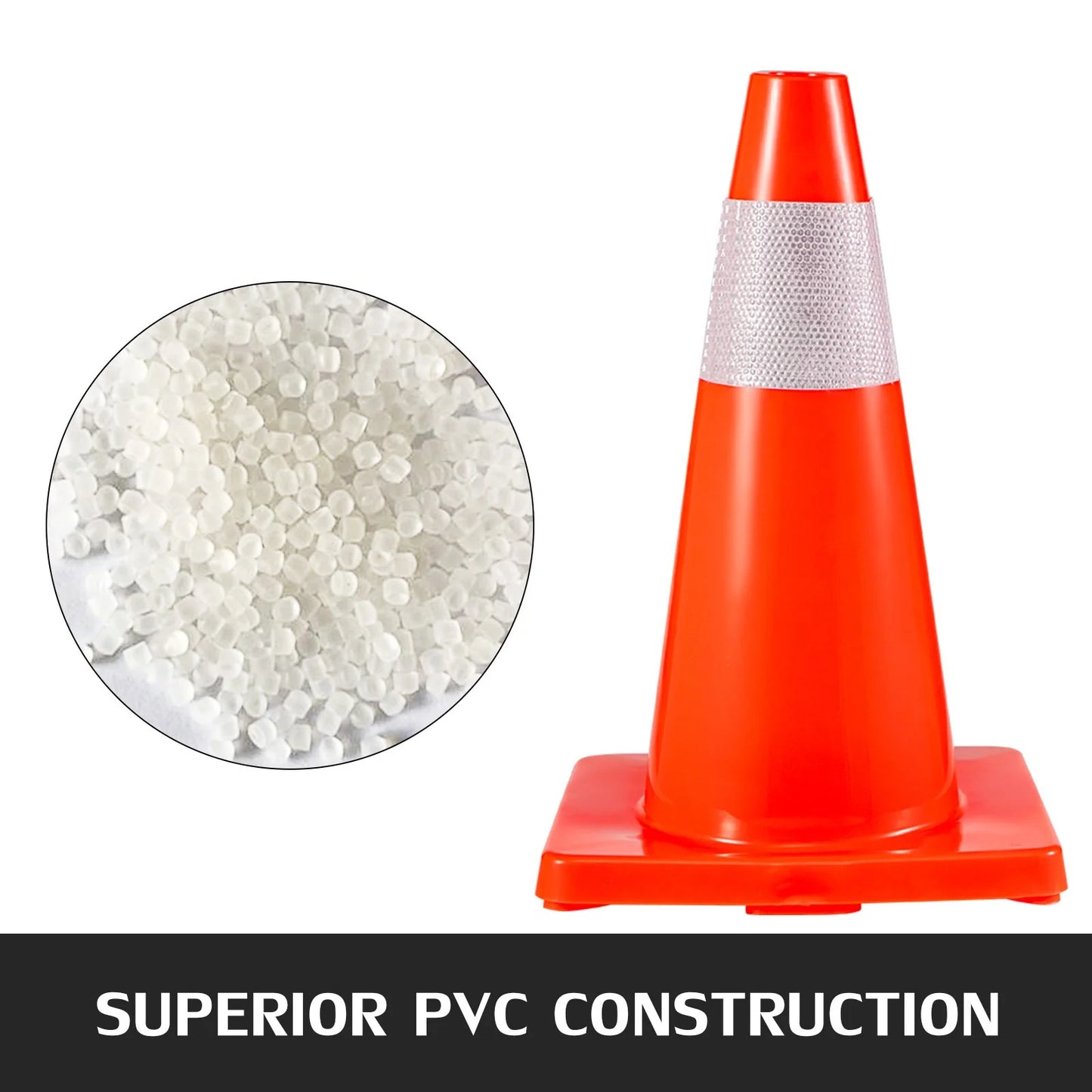 VEVOR 20Pack 18 Traffic Cones, Safety Road Parking Cones PVC Base, Orange Traffic Cone with Reflective Collars, Hazard Construction Cones for Home Traffic Parking