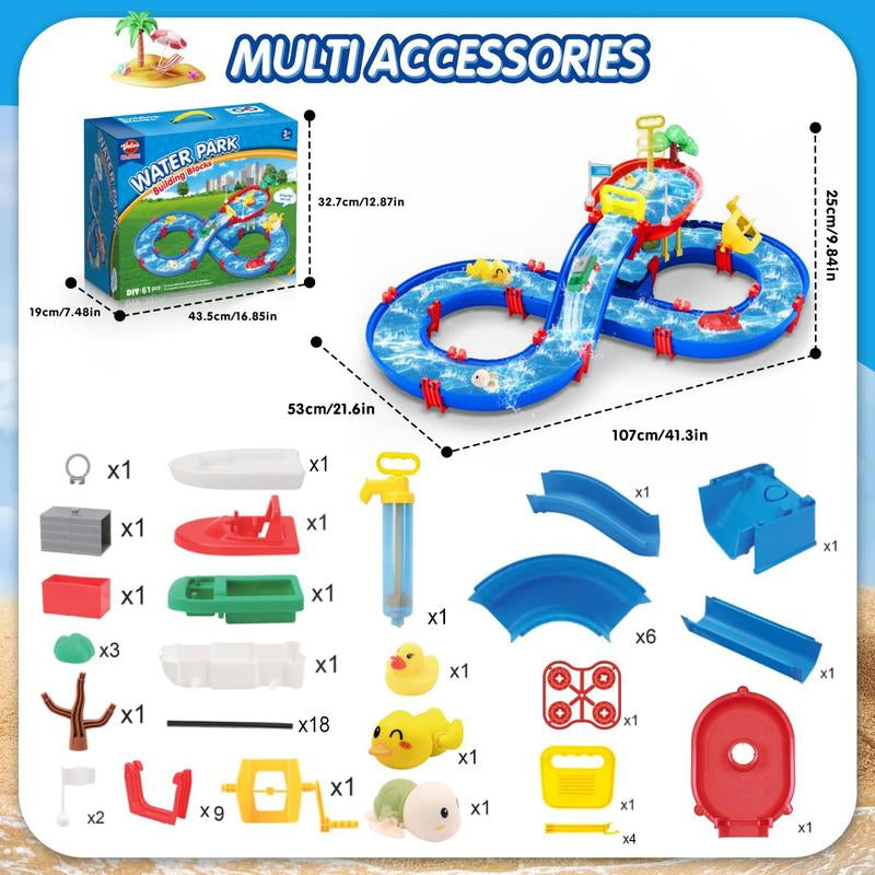 VATOS Double-Tier Outdoor Water Table with 61 PCS DIY Multifunction Swimming Pool Playset & Pump - Summer Activities for 3-8 Years