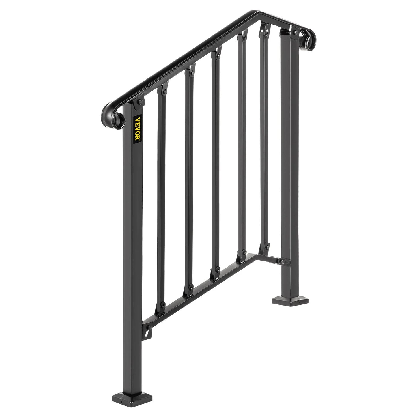 VEVOR Handrails for Outdoor Steps, Fit 2 or 3 Steps Outdoor Stair Railing, Picket#2 Wrought Iron Handrail, Flexible Porch Railing, Black Transitional Handrails for Concrete Steps or Wooden Stairs