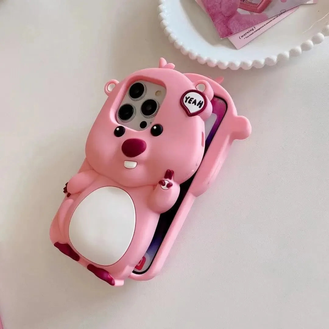 For Iphone 16 Promax 15 14 Pro Max 13 12 11 so Cute 3D Cartoon Pink Loopy Phone Case Beaver Soft Silicone Cover