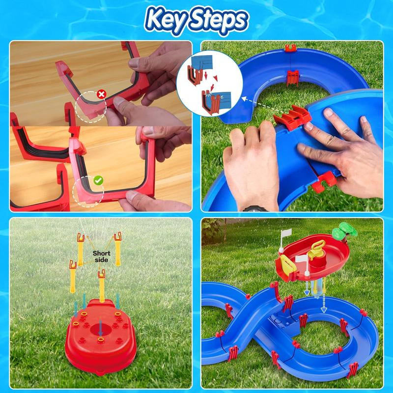 VATOS Double-Tier Outdoor Water Table with 61 PCS DIY Multifunction Swimming Pool Playset & Pump - Summer Activities for 3-8 Years