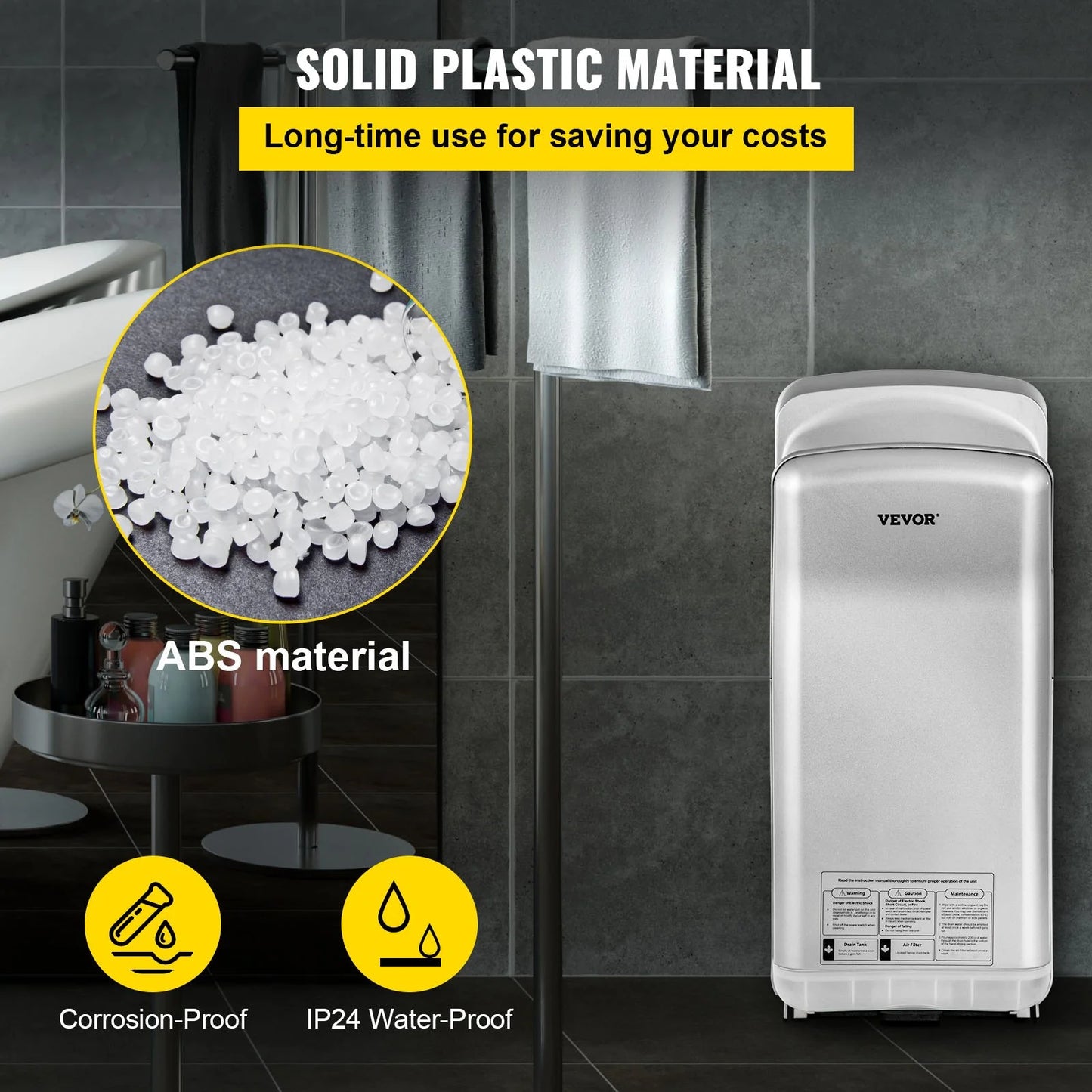VEVOR Jet Hand Dryer, Premium Electric Commercial Blade Hand Dryer, ABS Air Dryer Hand with HEPA Filtration Wall Mount Hand Dryer, 1600W 110V Vertical Hand Dryer, High-Speed Automatic Infrared Silver