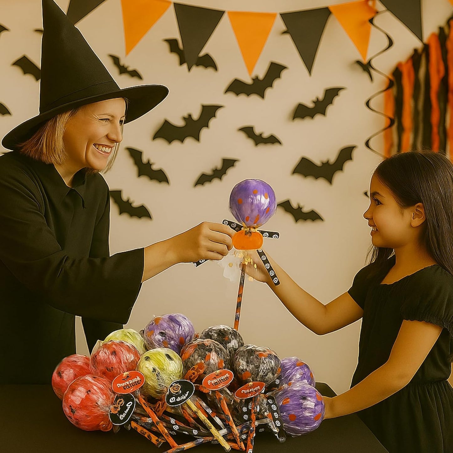 96 Pcs Halloween Trick or Treat Container Party Supplies Halloween Pencil Giant Lollipop Shape Stationery Candy Fillable Hold Plastic Lollipop Storage with Pencil for Classroom Gifts