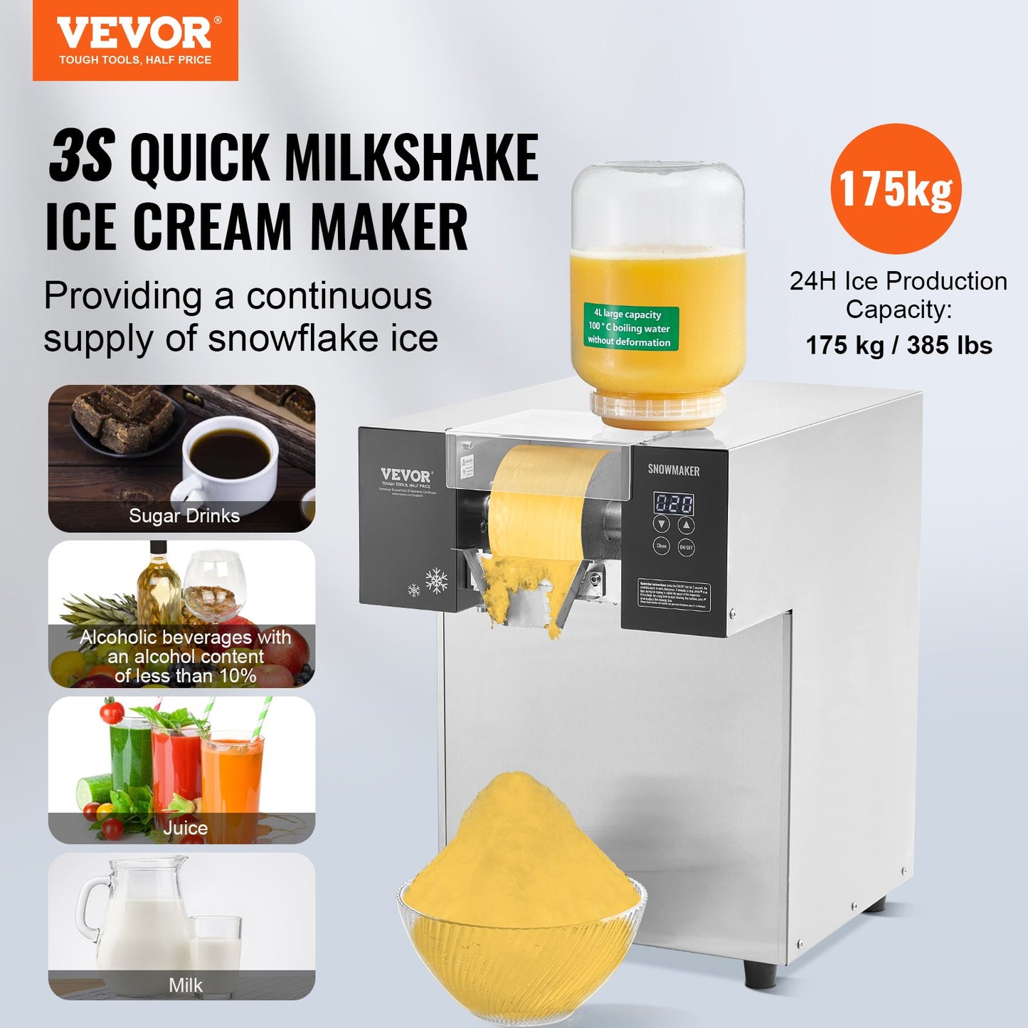 Succebuy Commercial Snowflake Ice Machine Stainless Steel Air Cooling System&Rapid Heat Dissipation for Bakery Cafe