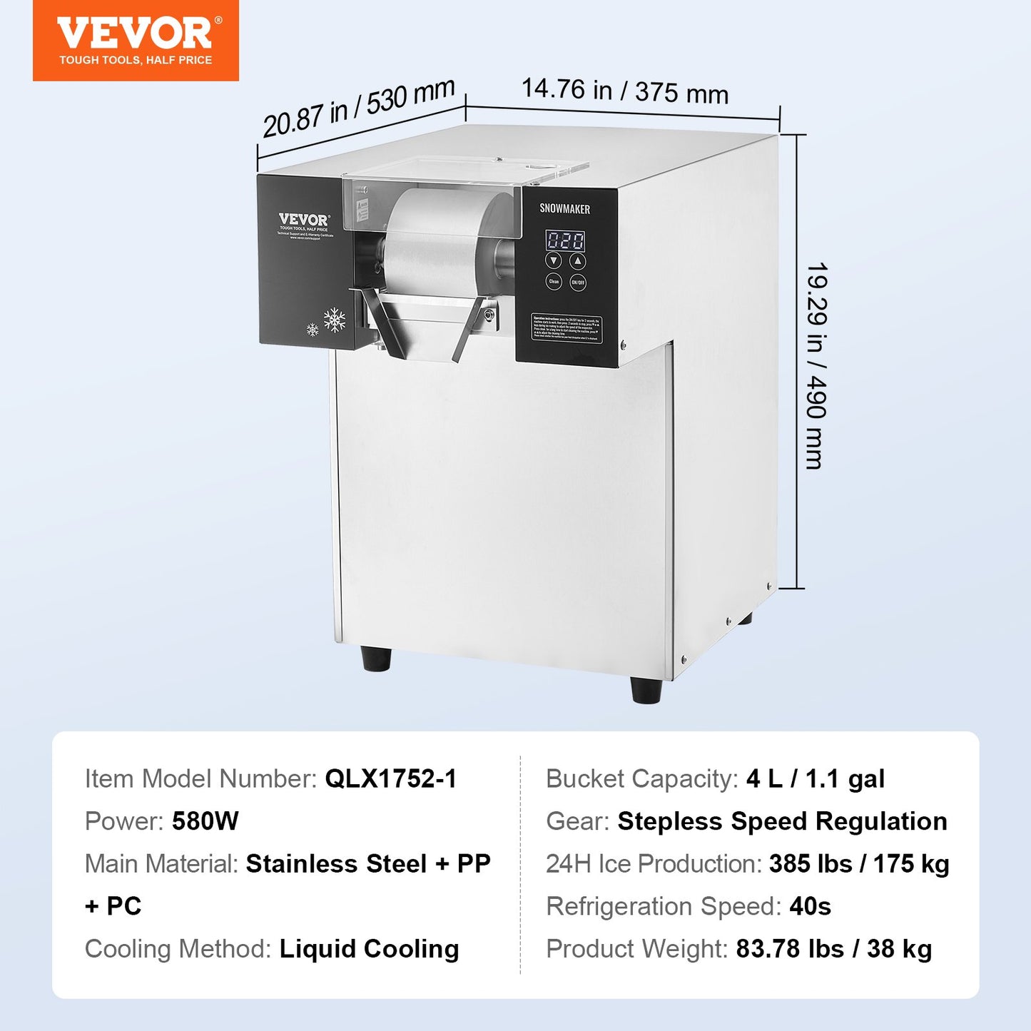 Succebuy Commercial Snowflake Ice Machine Stainless Steel Air Cooling System&Rapid Heat Dissipation for Bakery Cafe