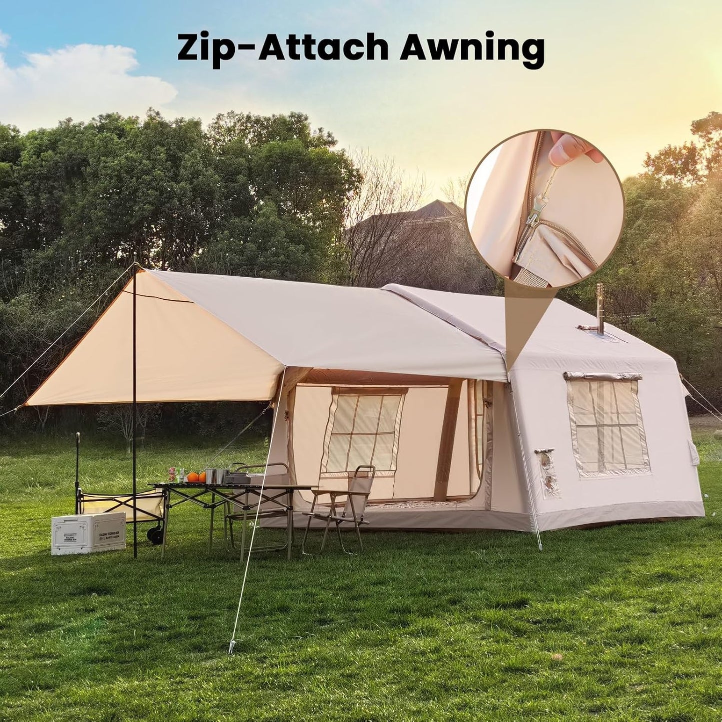 Inflatable Tents for Camping, Blow up Tent with Hand Pump, Easy Setup Inflatable Hot Tent with Stove Jack, Waterproof Oxford Air Glamping Tents for Camping Adult 4-6 Person