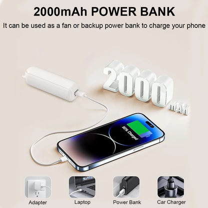 Portable Fan 2000Mah USB Rechargeable 3 Speed Mini Handheld Foldable Fan Hand Held Small Pocket Travel Fan with Handy Power Bank