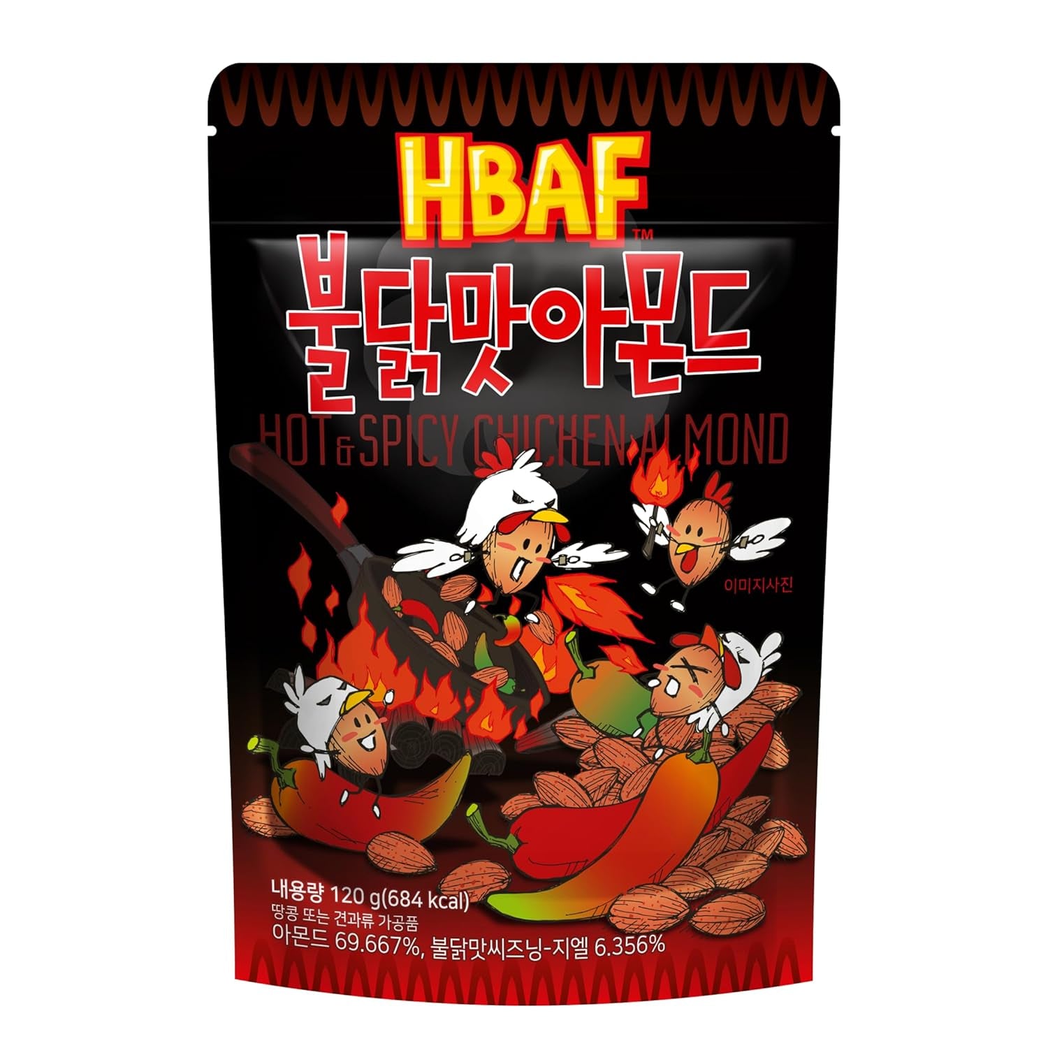 [Official Gilim ] Korean Seasoned Hot Spicy Chicken Almonds Nut Protein Snack | Nutritious & Gluten Free | School, Work, Trip Snack | Pre-Workout Snack (Spicy Buldak, 1X120Gram Pack)