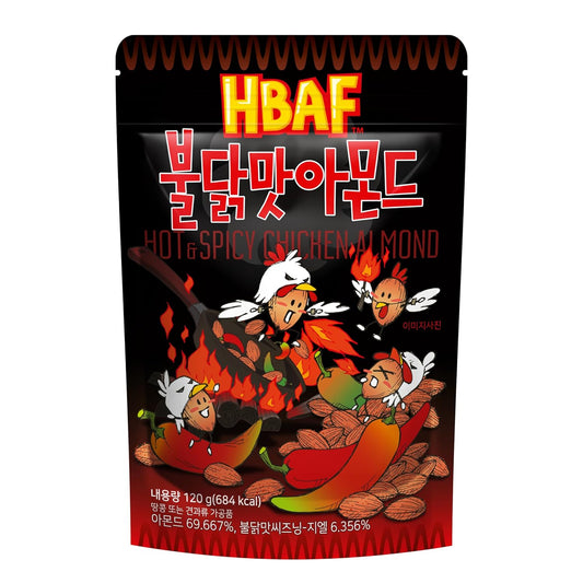 [Official Gilim ] Korean Seasoned Hot Spicy Chicken Almonds Nut Protein Snack | Nutritious & Gluten Free | School, Work, Trip Snack | Pre-Workout Snack (Spicy Buldak, 1X120Gram Pack)