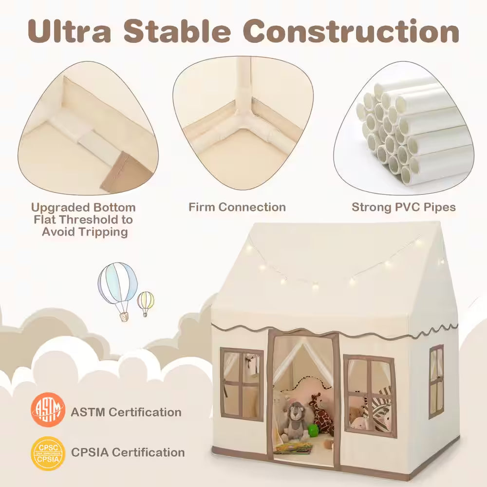 Kids Play Castle Tent Large Playhouse Toys Gifts with Star Lights Washable Mat