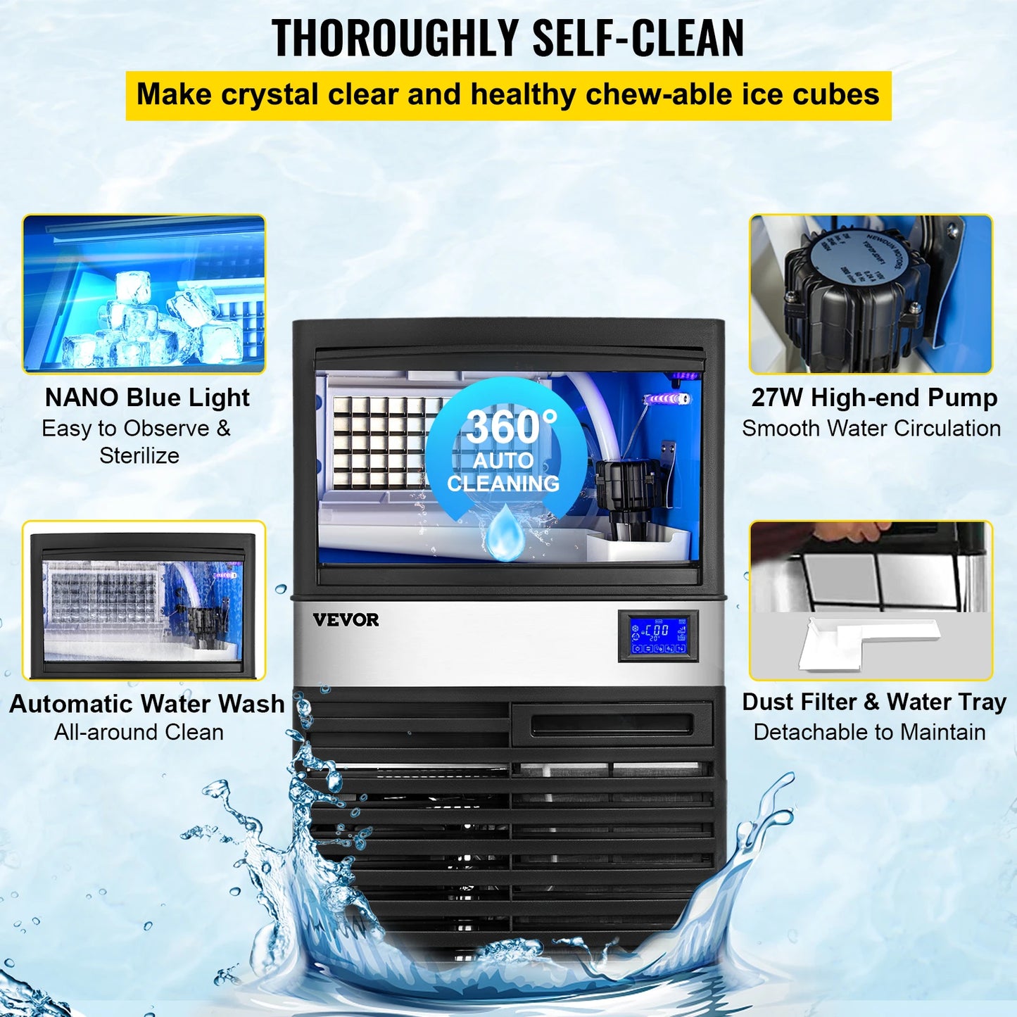 50-70 KG/24H Electric Ice Cube Making Machine Generator Production Stainless Steel Chopper for Restaurants Bars Commercial