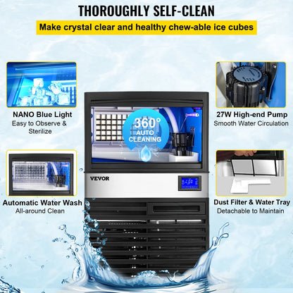 50-70 KG/24H Electric Ice Cube Making Machine Generator Production Stainless Steel Chopper for Restaurants Bars Commercial