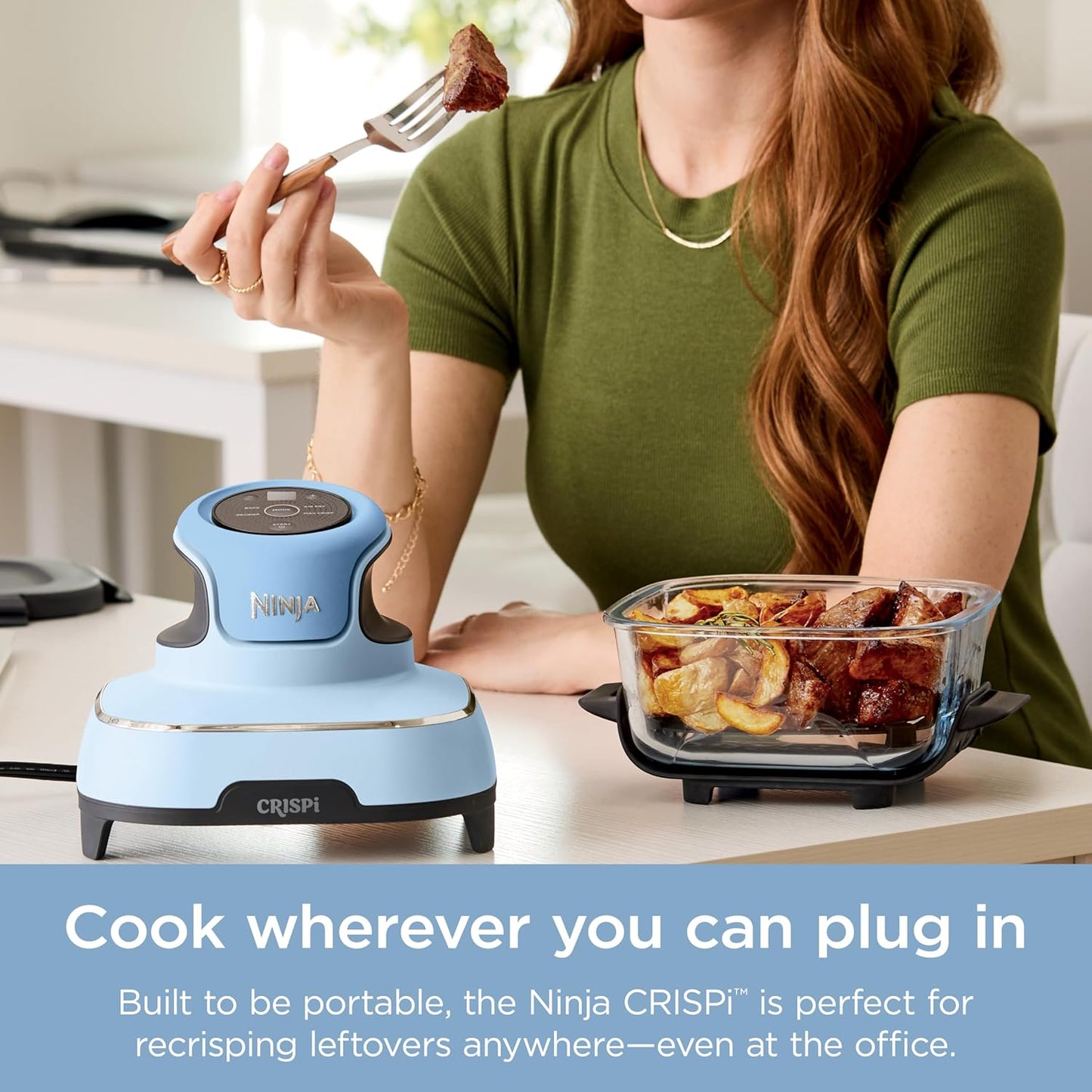 Crispi 4-In-1 Portable Glass Air Fryer Cooking System, 4QT & 6Cup Glass Containers with Storage Lids, Easy Meals, Microwave, Freezer & Dishwasher Safe, Air Fry, Bake, & More, Periwinkle, FN101PL
