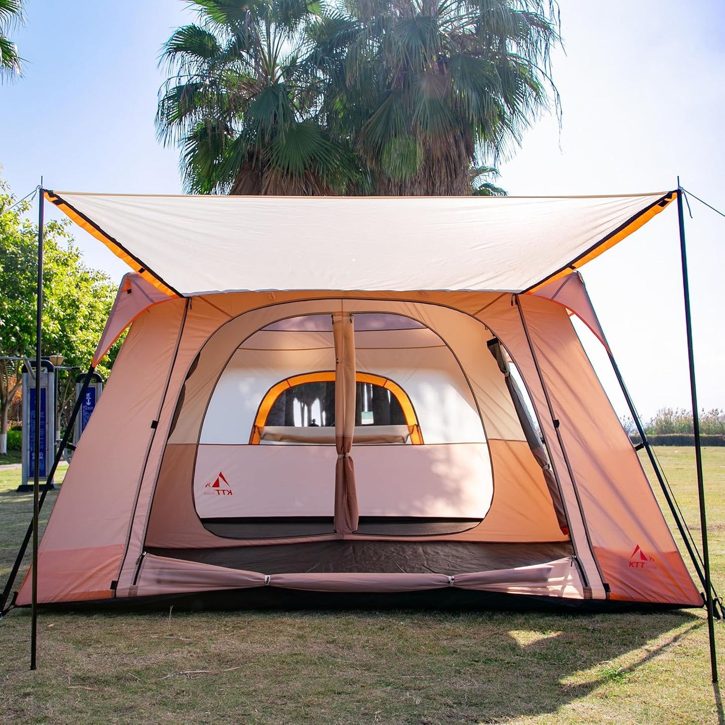Extra Large Tent 10-12-14 Person(A),Family Cabin Tents,2 Rooms,3 Doors and 3 Windows with Mesh,Straight Wall,Waterproof,Double Layer,Big Tent for Outdoor,Picnic,Camping,Family Gathering