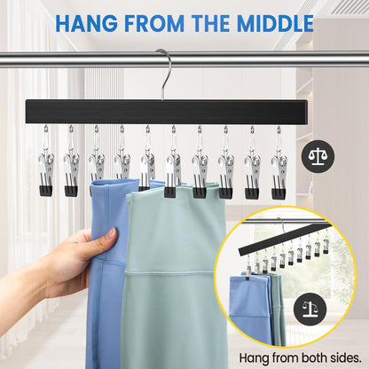 Legging Organizer for Closet 2 Pack, Pants Hangers with Clips Holds 20 Leggings, Multi Hangers Space Saving Storage Bedroom Organization for Jeans, Yoga Pants, Skirts & More, 360° Swivel Hook, Black