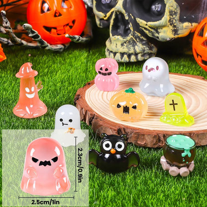 32PCS Halloween Luminous Mini Figures - 32 Styles Glow in the Dark Tiny Resin Miniatures - Pumpkin Skull for Party Favors, Bag Fillers, Garden, Dollhouse Decor