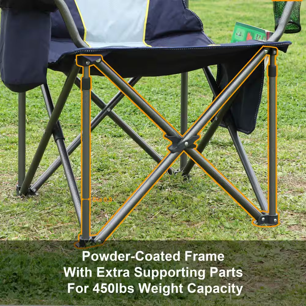 Oversized Folding Camping Chair with Cooler Bag Thicken Padded Chair Heavy-Duty Linearity Design