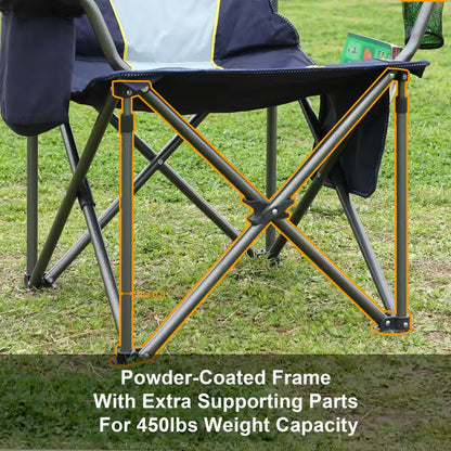 Oversized Folding Camping Chair with Cooler Bag Thicken Padded Chair Heavy-Duty Linearity Design