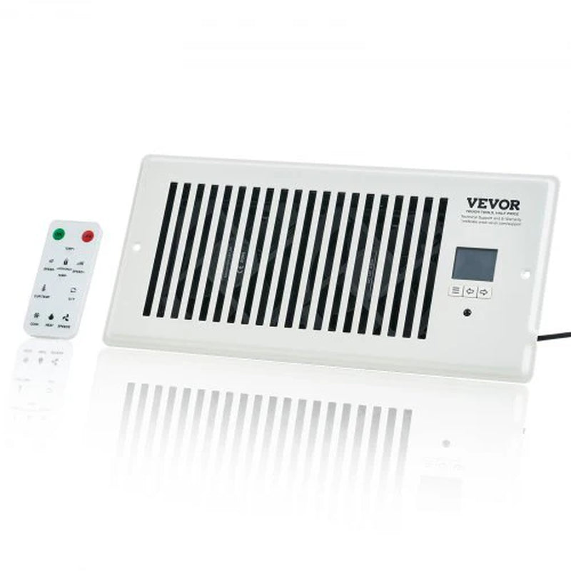 VEVOR Register Booster Fan, Quiet Vent Booster Fan Fits 4¡± X 10¡± Register Holes, with Remote Control and Thermostat Control, Adjustable Speed for Heating Cooling Smart Vent, White