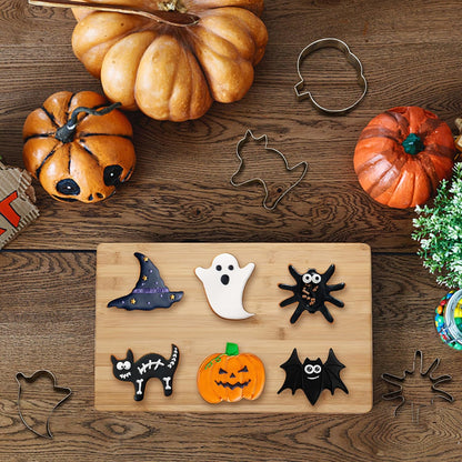 Halloween Cookie Cutters, 6 Pcs Holiday Cookie Cutters Halloween Shapes - Spider, Pumpkin, Bat, Cat, Ghost, Witch Hat for Cookie Baking