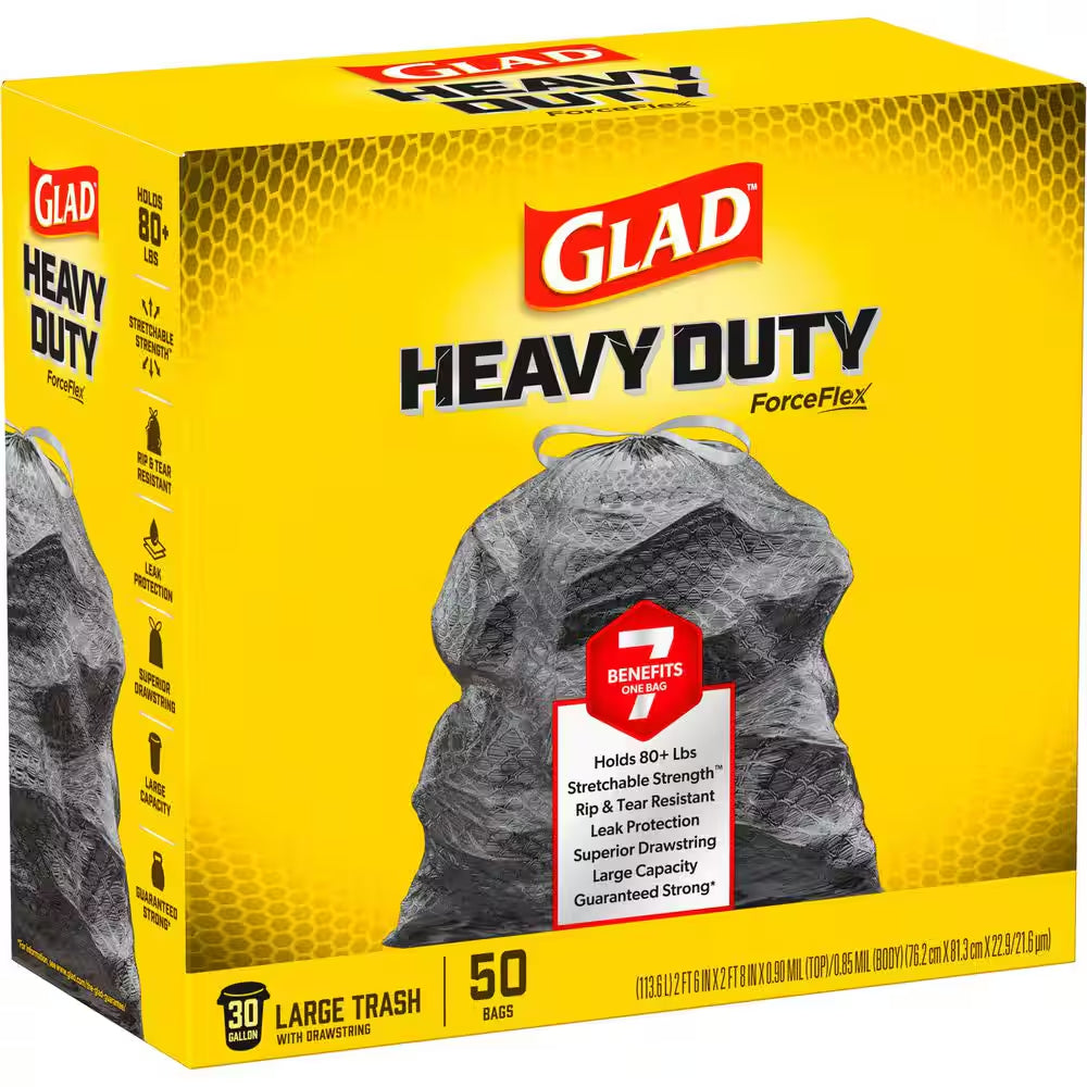 30 Gal. Forceflex Heavy Duty Large Drawstring Outdoor Black Trash Bags (50-Count)