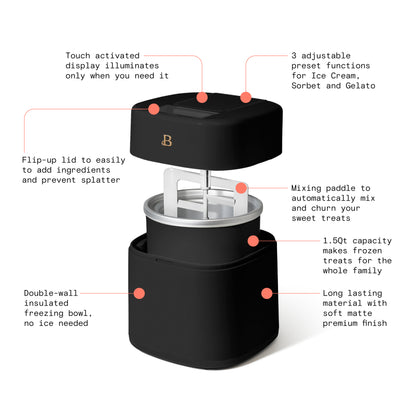 1.5 Qt Ice Cream Maker with Touch Activated Display, Black Sesame by Drew Barrymore