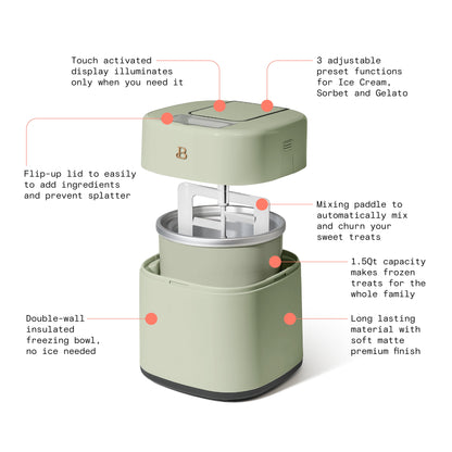 1.5 Qt Ice Cream Maker with Touch Activated Display, Sage Green by Drew Barrymore