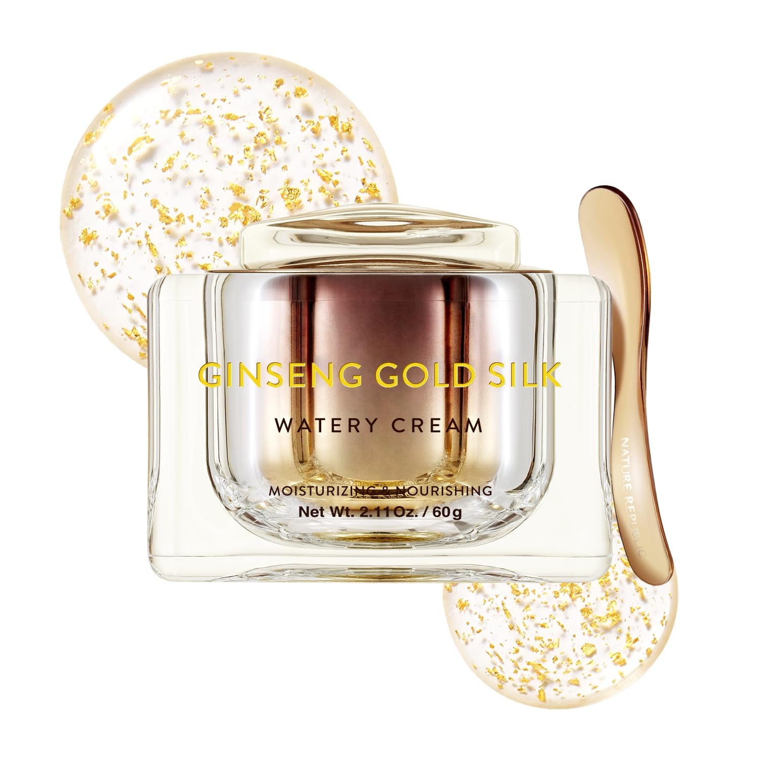 Ginseng Gold Silk Watery Cream 2.11 Oz(60G)-6 Years Korean Ginseng, 99.9% Pure Gold Premium Skin Care, Anti-Aging Moisturizer for Skin, Wrinkle Care with Ginseng Saponins (60G)