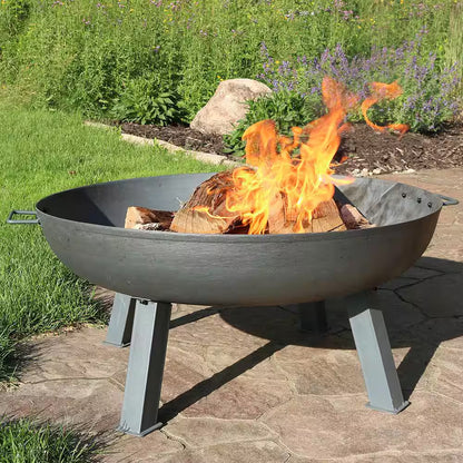 34 In. X 15 In. round Cast Iron Wood Burning Fire Pit Bowl in Steel