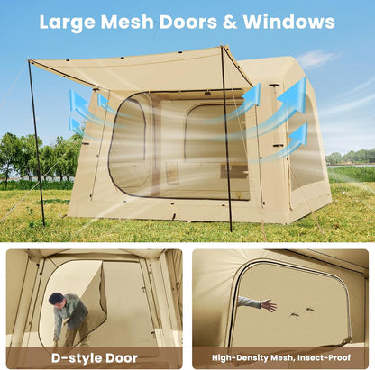 Inflatable Tents for Camping, Blow up Tent with Hand Pump, Easy Setup Inflatable Hot Tent with Stove Jack, Waterproof Oxford Air Glamping Tents for Camping Adult 4-6 Person