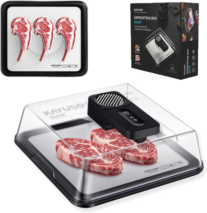 Quick Defrosting Tray for Frozen Meat - Rechargeable Meat Defrosting Tray with Lid, Timable Thawing Box for Frozen Food, Suitable for Frozen Steak, Chicken, Fish, Shrimp and Seafood (Black)