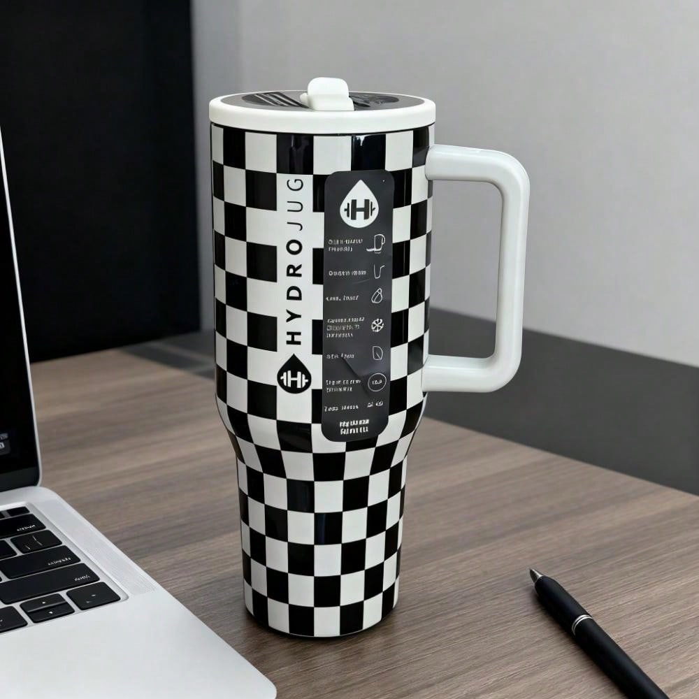 🥤 Hydrojugg Original Traveler 40oz – Black and White Grid