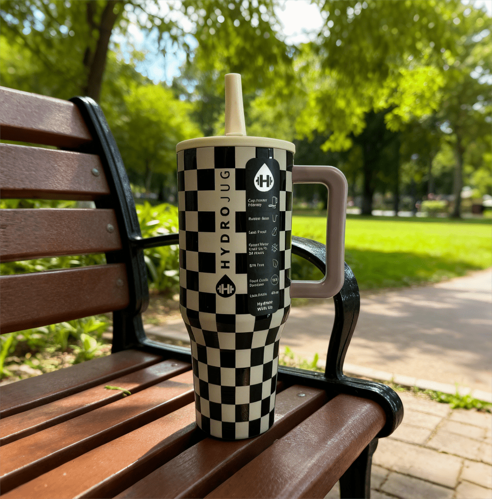 🥤 Hydrojugg Original Traveler 40oz – Black and White Grid