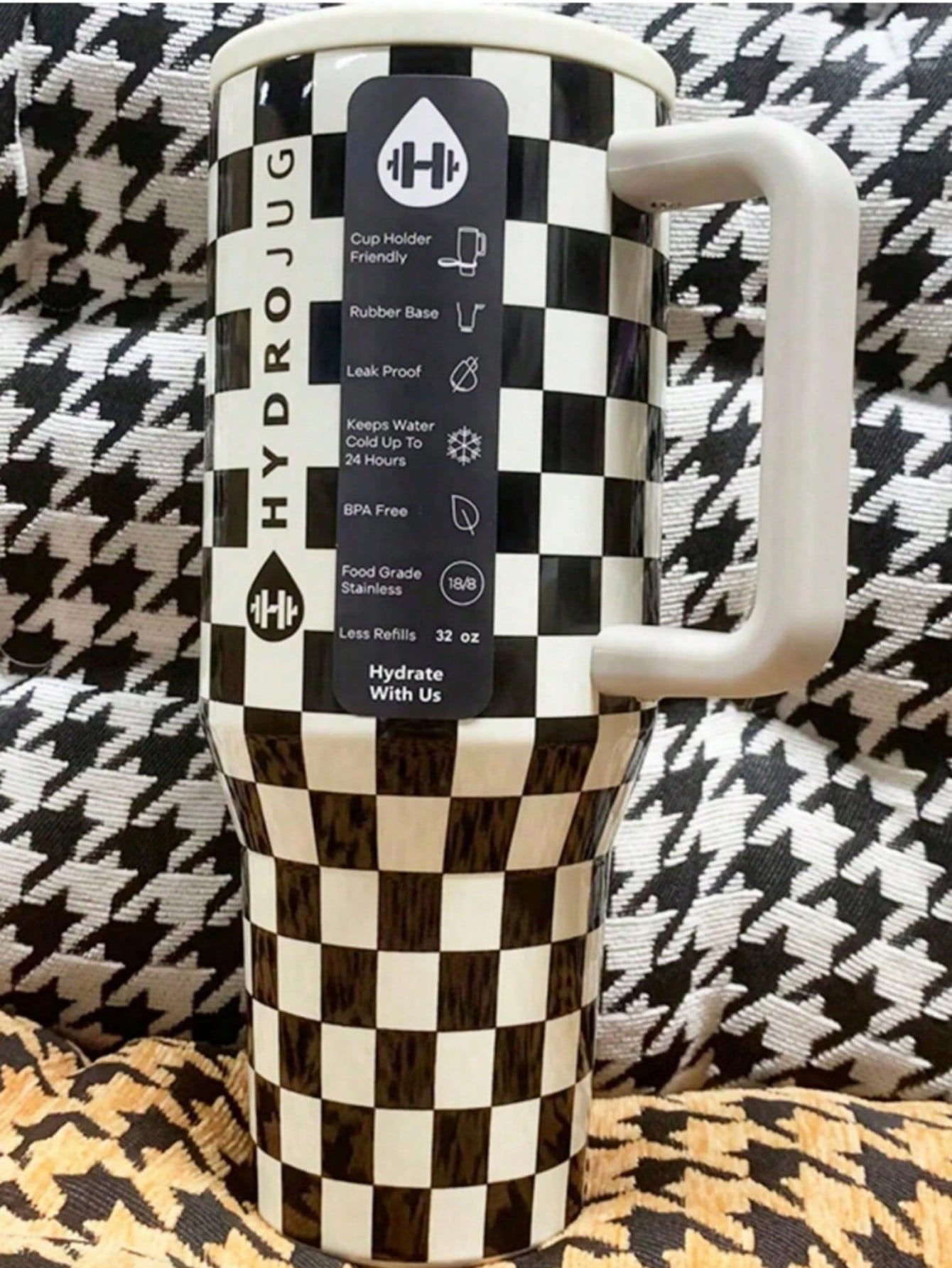 🥤 Hydrojugg Original Traveler 40oz – Black and White Grid