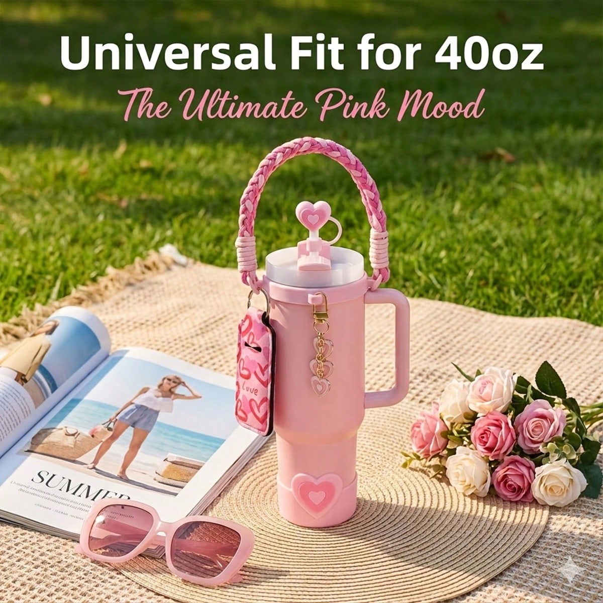 🎀 Beaded Water Bottle Charm Strap – Bow Lanyard Accessory for 20–40oz Tumblers Carrying Rope