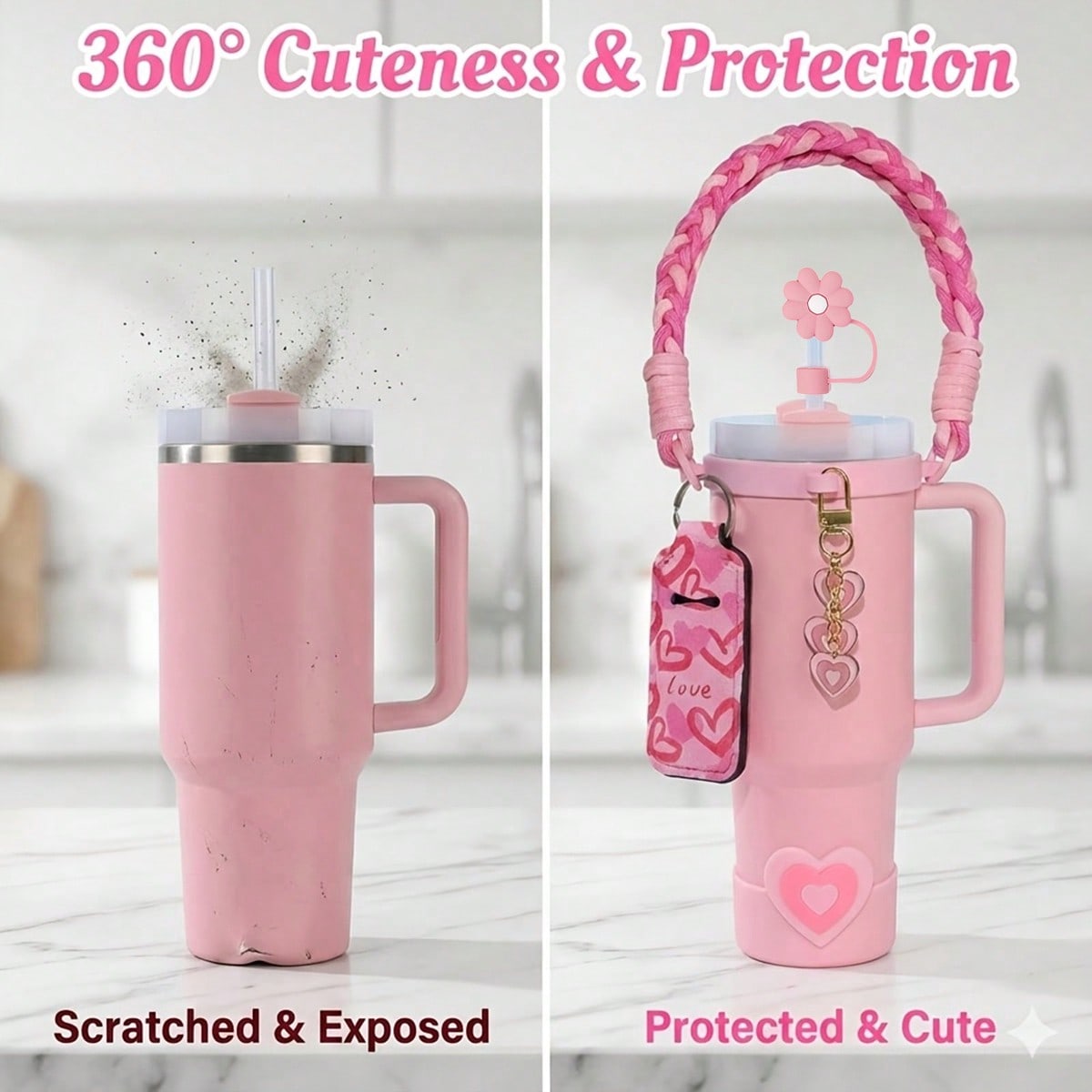 🎀 Beaded Water Bottle Charm Strap – Bow Lanyard Accessory for 20–40oz Tumblers Carrying Rope