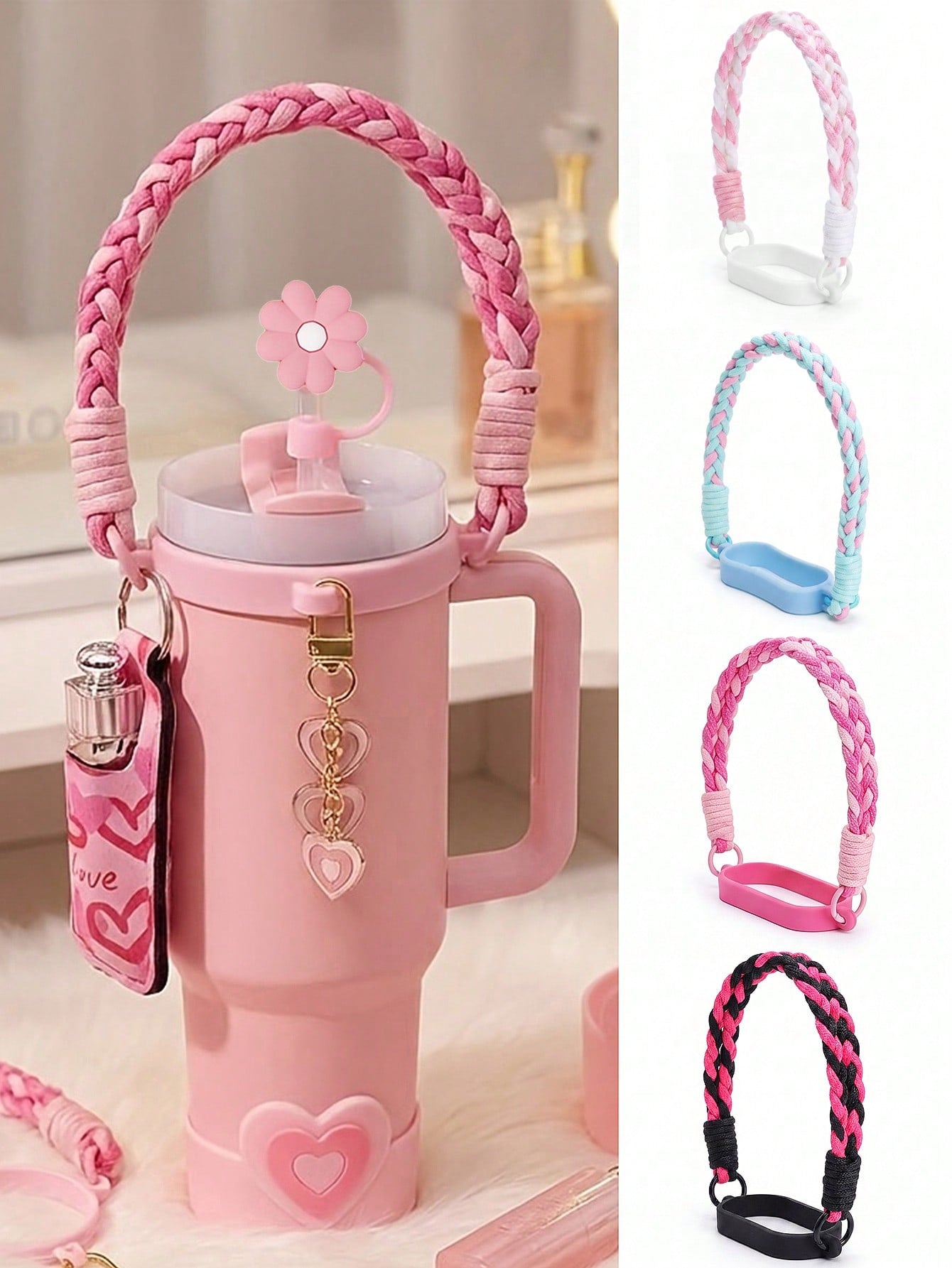 🎀 Beaded Water Bottle Charm Strap – Bow Lanyard Accessory for 20–40oz Tumblers Carrying Rope