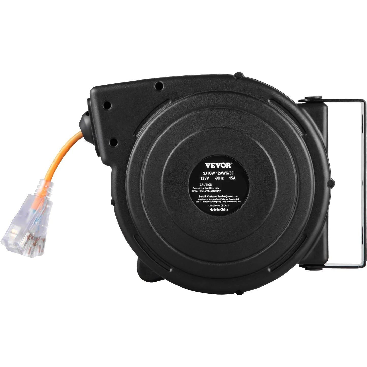 VEVOR 50Ft Retractable Extension Cord Reel 14AWG/3CSJTOW Power Cord Reel